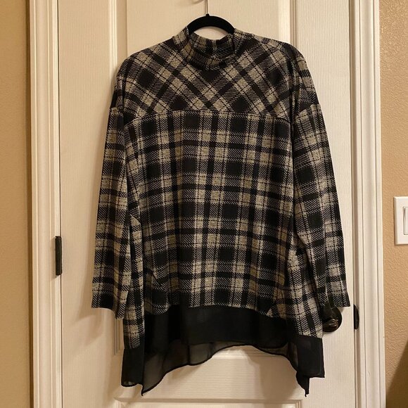 Style & Co. Plaid Mock Turtleneck Top Grey Black Plaid size 2X - Picture 2 of 10